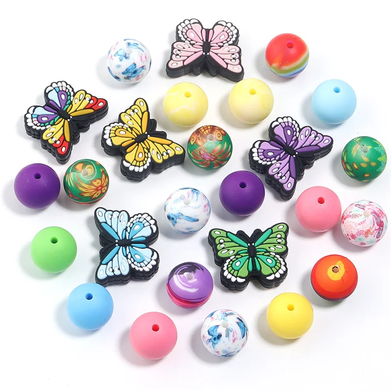 25 шт. набор силиконовых бусин-бабочек разноцветные бусины-разделители для