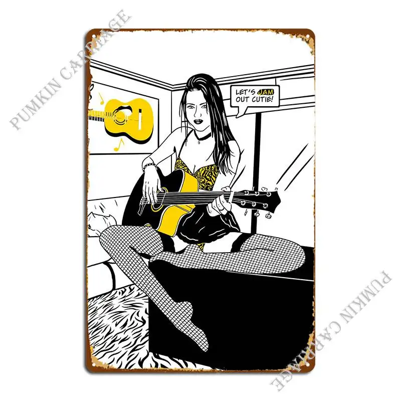 

Комикс девушка играющая Гитара Металлический Знак Ретро домашняя роспись кинотеатр жестяной знак плакат