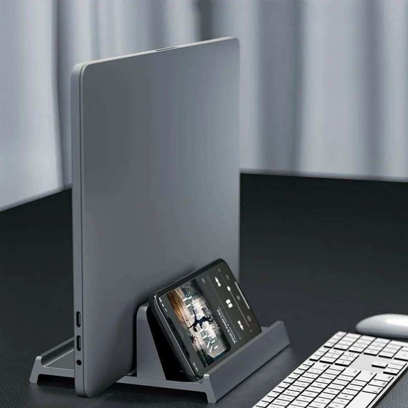 

3 In 1 Adjustable Vertical Laptop Stand Aluminum Alloy Phone Holder Desktop Notebook Dock Space-saving Bookshelf Mount Bracket