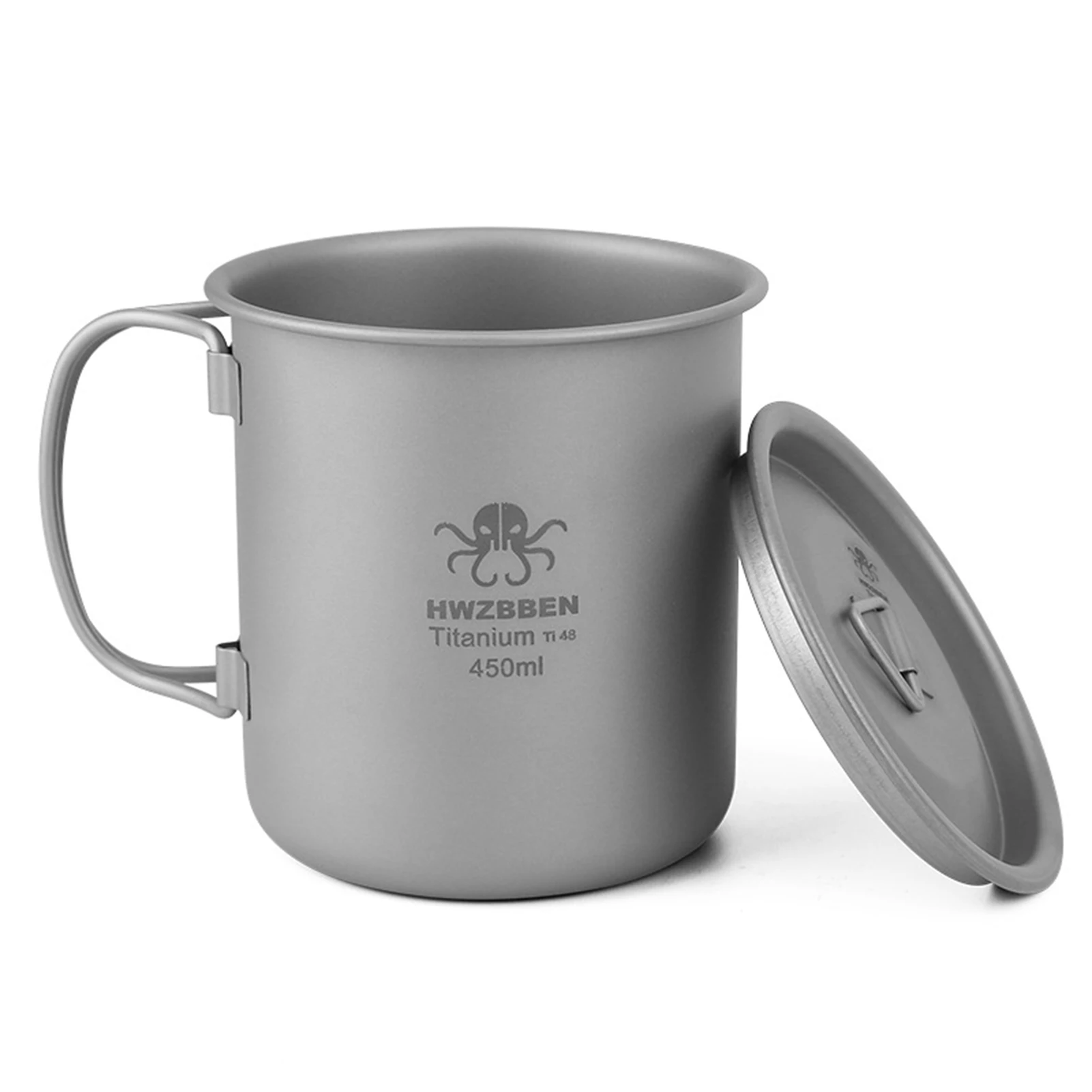 

450ml Titanium Cup with Foldable Handles Outdoor Picnic Lightweight Water Cup Flatware Backpacking Camping Hiking Tableware