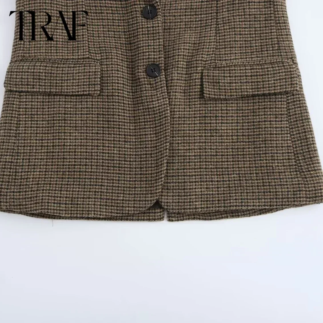 TRAF шерстяные блейзеры для женщин мода 2024 осень-зима новый клетчатый однобортный