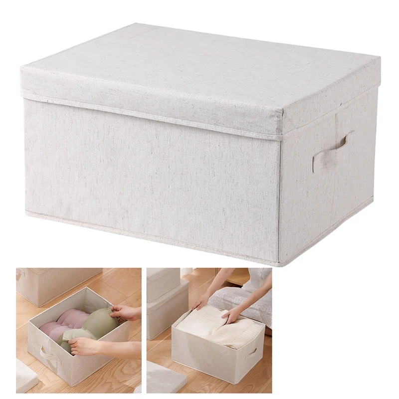 

Large Storage Bins With Lids Fabric Cotton Linen Collapsible Basket Decorative Storage Boxes For Bedroom Nursery