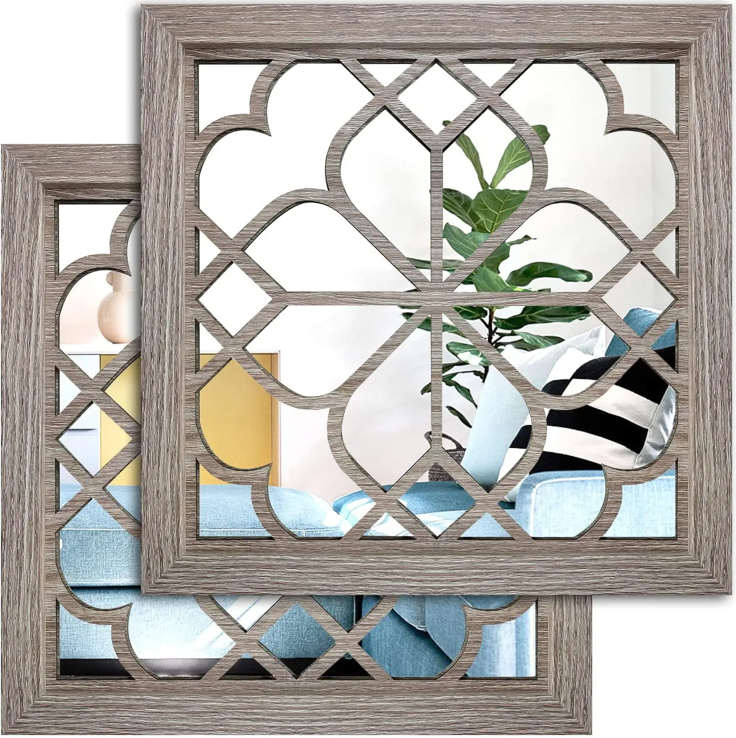 

Квадратное настенное зеркало 2 шт., роскошное декоративное зеркало в деревенском стиле для дома, деревянное цветное барное зеркало для ремо...