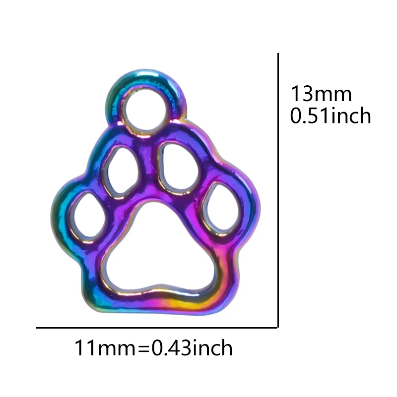 20 шт./лот вырез кошачья лапа отпечаток животных из сплава Подвески радужного