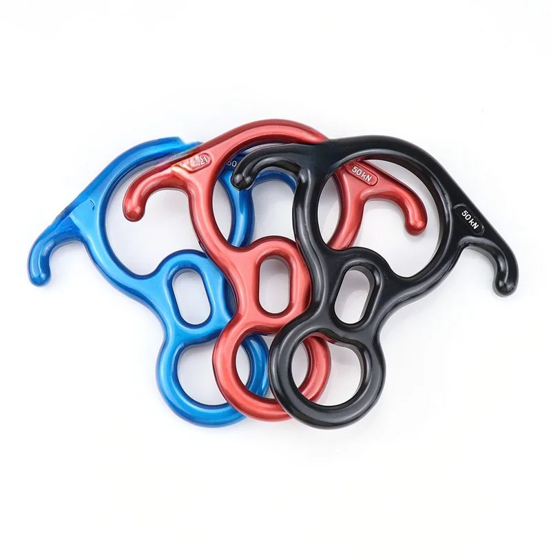 

50KN Rock Climbing Aluminum Terminal 8 Word Ring Descender with Bent-ear Rescue Figure Downhill Rope Rappel Belaying Rigging