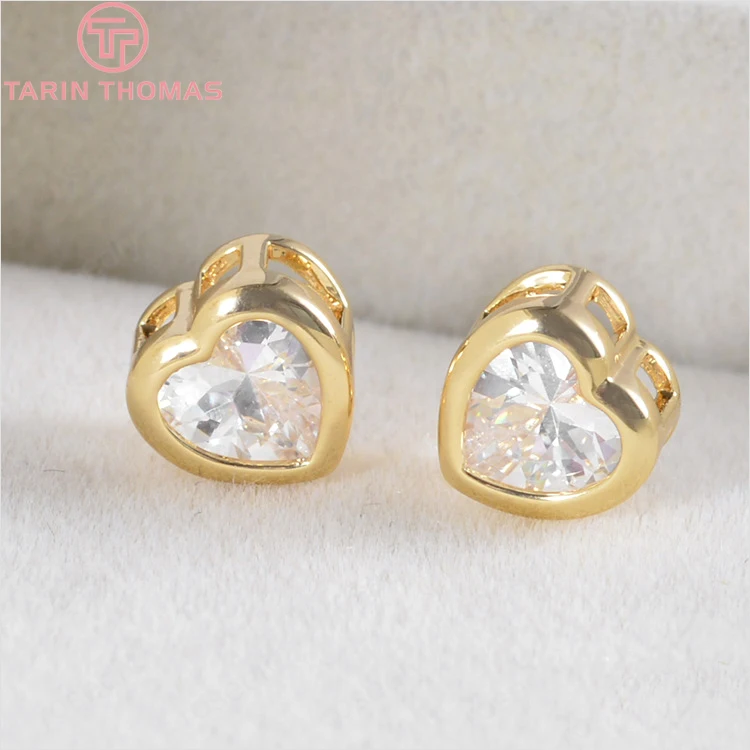 

(3075)6 шт. 6,5x7 мм 8x8,5 мм позолоченные латунные бусины с цирконом в форме сердца, бусины-разделители для браслета, качественные аксессуары