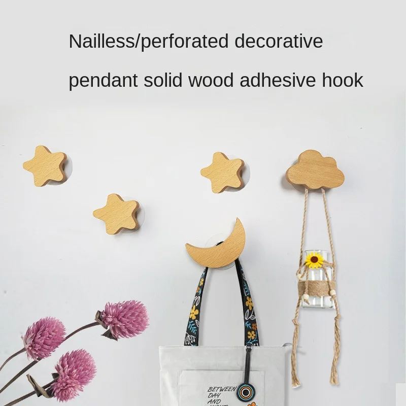 

Вешалка для пальто, деревянная стена без декора, звезда, луна, настенный крючок, крючок для крыльца, пробивная стена, скандинавский деревянн...