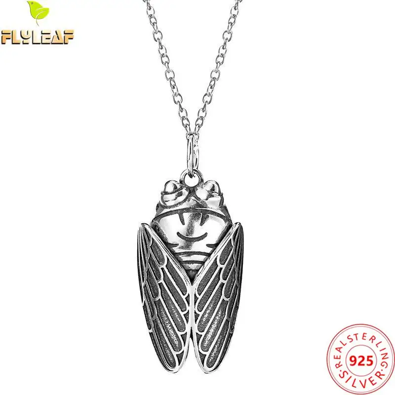 

Ancient Silver Cicada Pendant Necklace For Women Real 925 Sterling Silver Clavicle Necklace Femme Vintage Fine Jewelry 2022 New