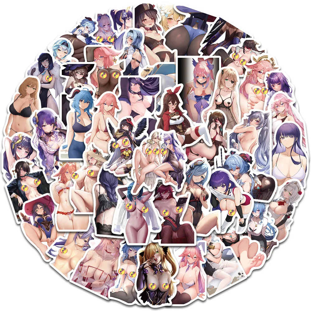 

52 Pcs No Repeat Sexy Naked Girl Cute Wild Bikini Waifu Stickers (As You Think）