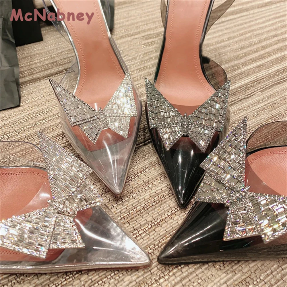 Crystal Butterfly Transparent Women Sandals Pumps Rhinestones Lady Shoes Summer Slingbacks High Heels Wedding Bridal Shoes