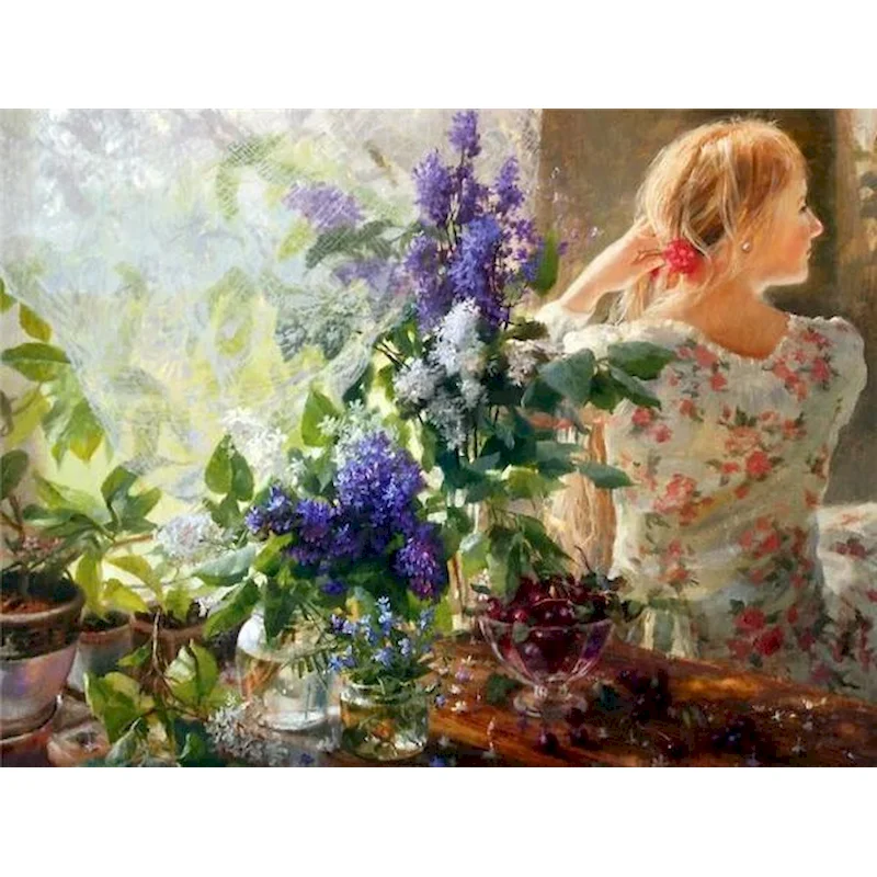 

Painting By Numbers With Frame Diy Kit For Adults Flower Girl Drawing On Canvas Oil Acrylic Paint Of Coloring By Numbers Art