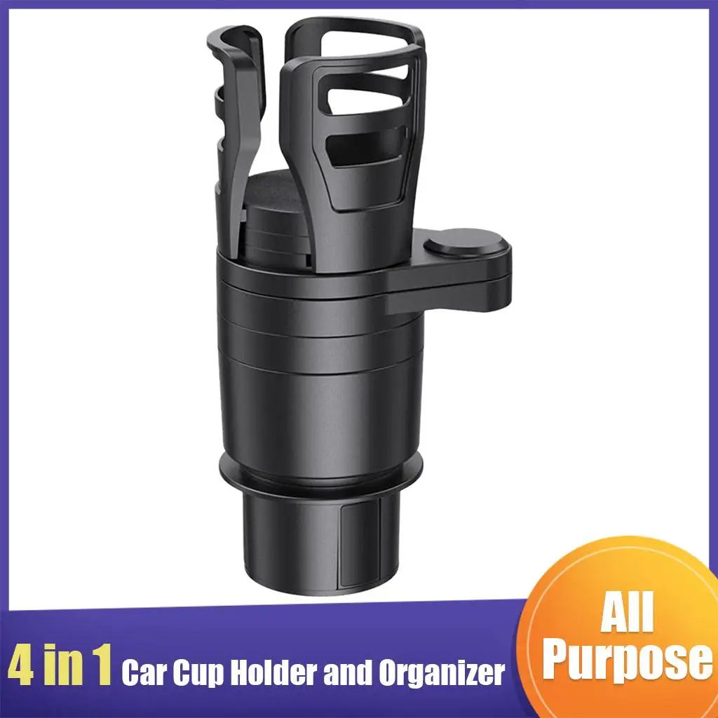 

Car Cup Holder 4 in 1 Multi-Function Expander Black Organizer Fits for Drink