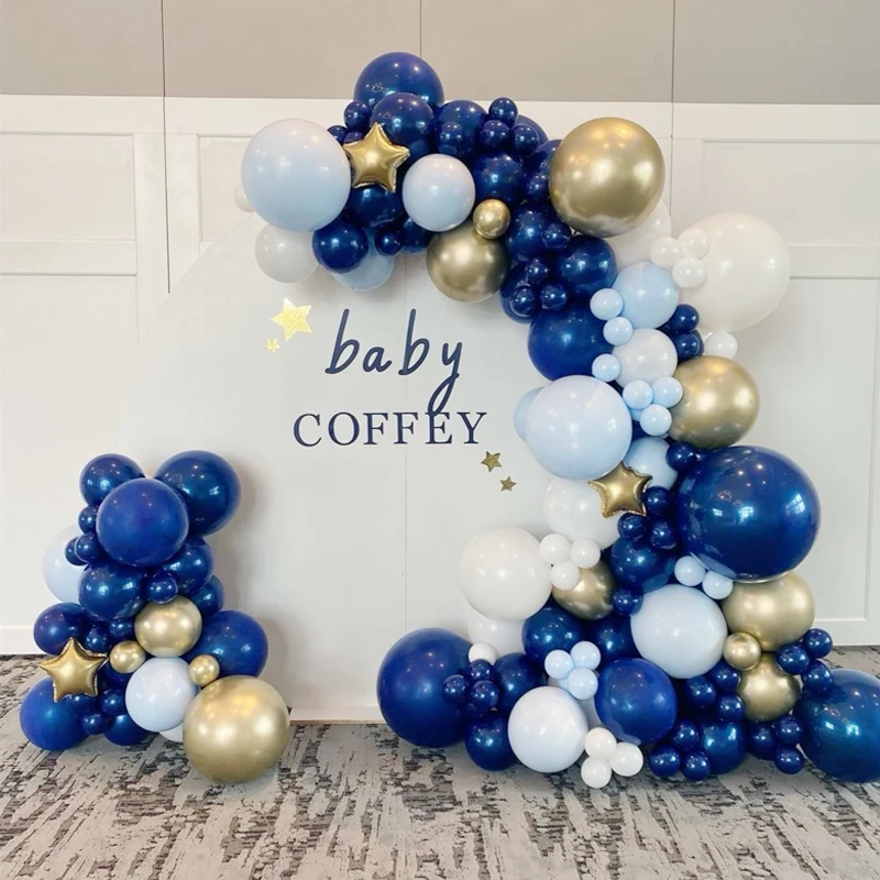 

104Pcs Space BlueThemed Balloon Garland Arch Kits Chorme Gold White Latex Ballons Birthday Party Decorations Baby Shower Globos