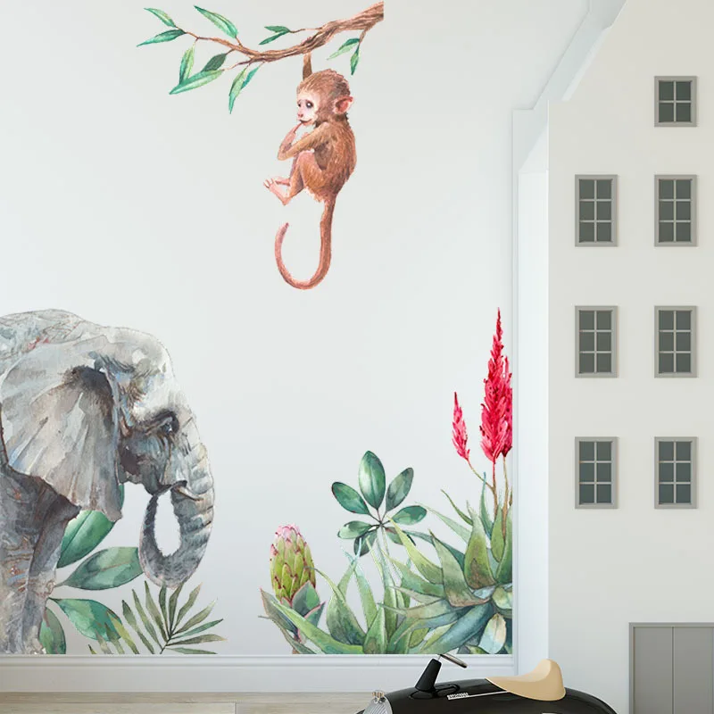 

Наклейки на стену в виде слона, обезьяны для гостиной, спальни, плинтуса, съемные настенные наклейки «сделай сам», искусство, домашний декор