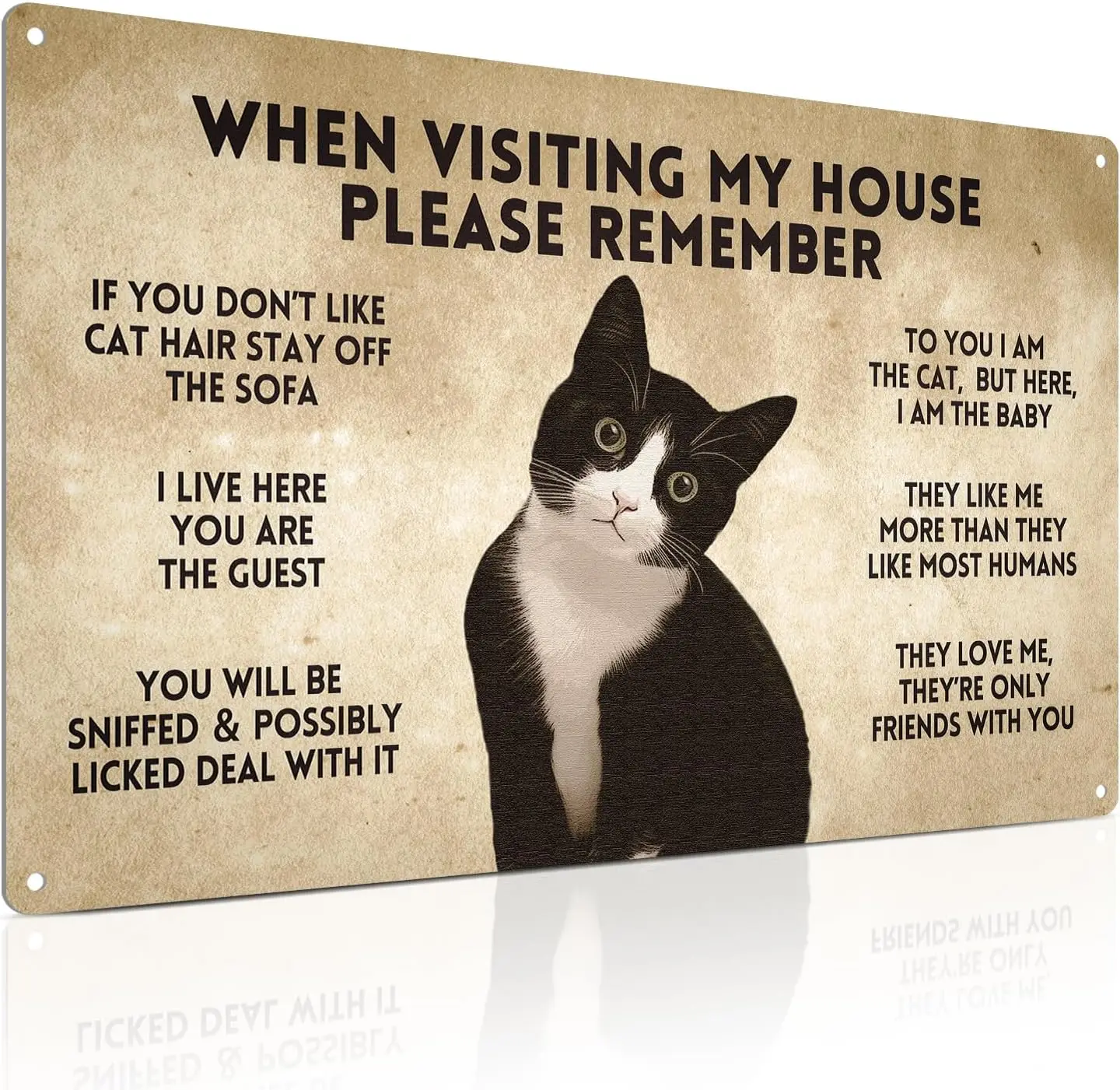 LKB Gft для любителей Ct Funny Tuxedo Rules Metl Sgns When Vstng My House Plese Remember for Wll Door Decor 8 x 12 nch