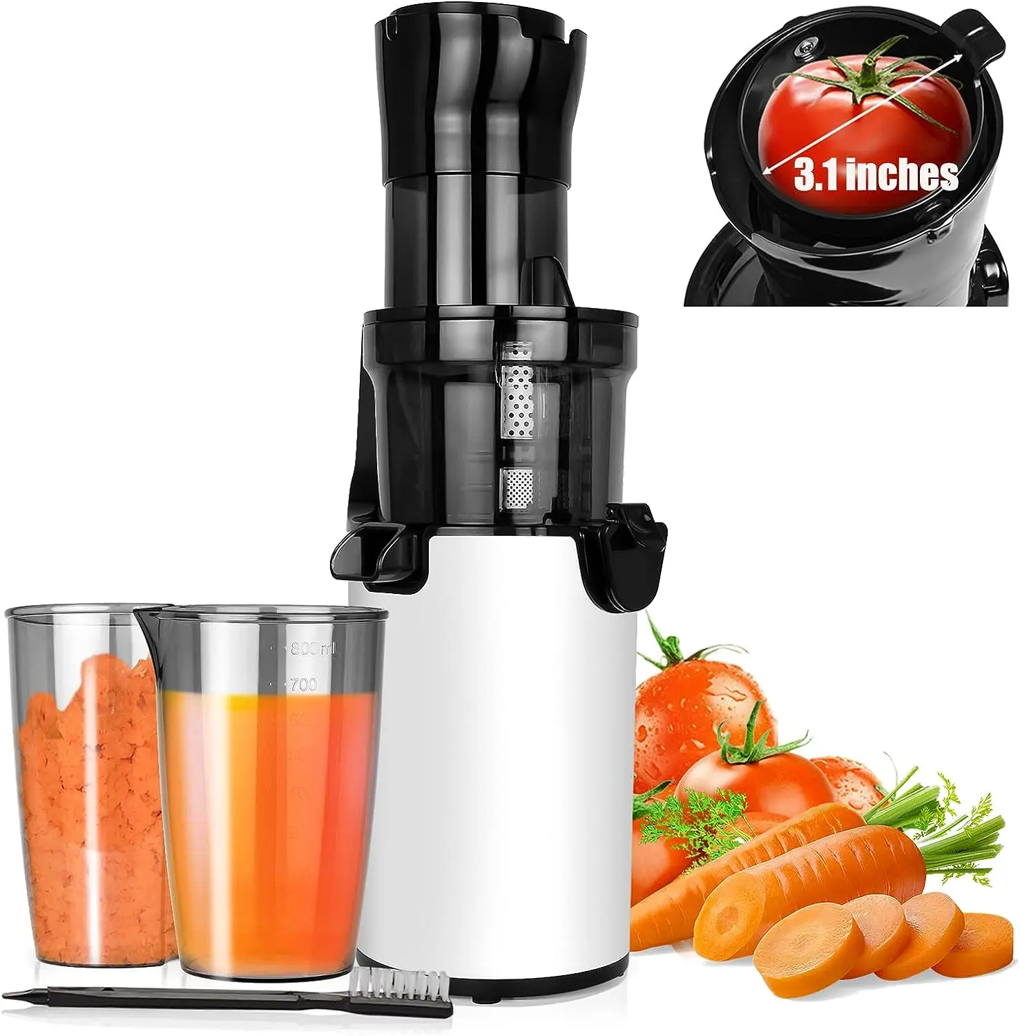 

Press Juicer Machine, Compact Slow Masticating Juicer with 3.1" Wide Feed Chute, Slow Juicer Extractor for Fruit and Vegetab