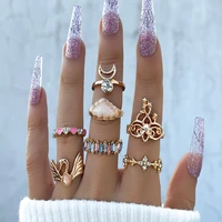 7 pcs kpop cute heart rings set for women vintage crown crystal y2k swan anillos elegant fashion jewelry accessories gifts