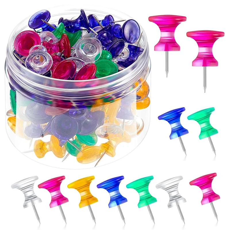 

100 Pieces Giant Push Pins Clear Thumb Tacks Steel Point 1 Inch Plastic Heads Pins Marking Pins For Cork Board