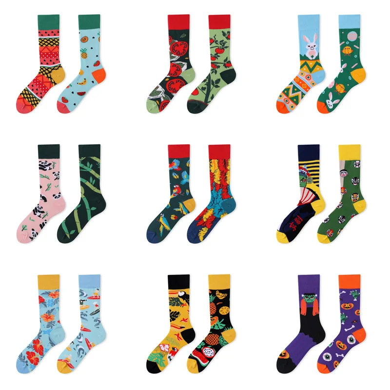 

New ab version contrast color tide socks cute Japanese medium tube cartoon personality couple socks