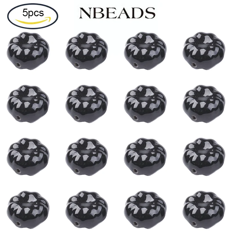

5PC Handmade Porcelain Beads Bright Glazed Style Flat Round Black for DIY Jewelry Accessories Finding Making Necklaces Bracelet