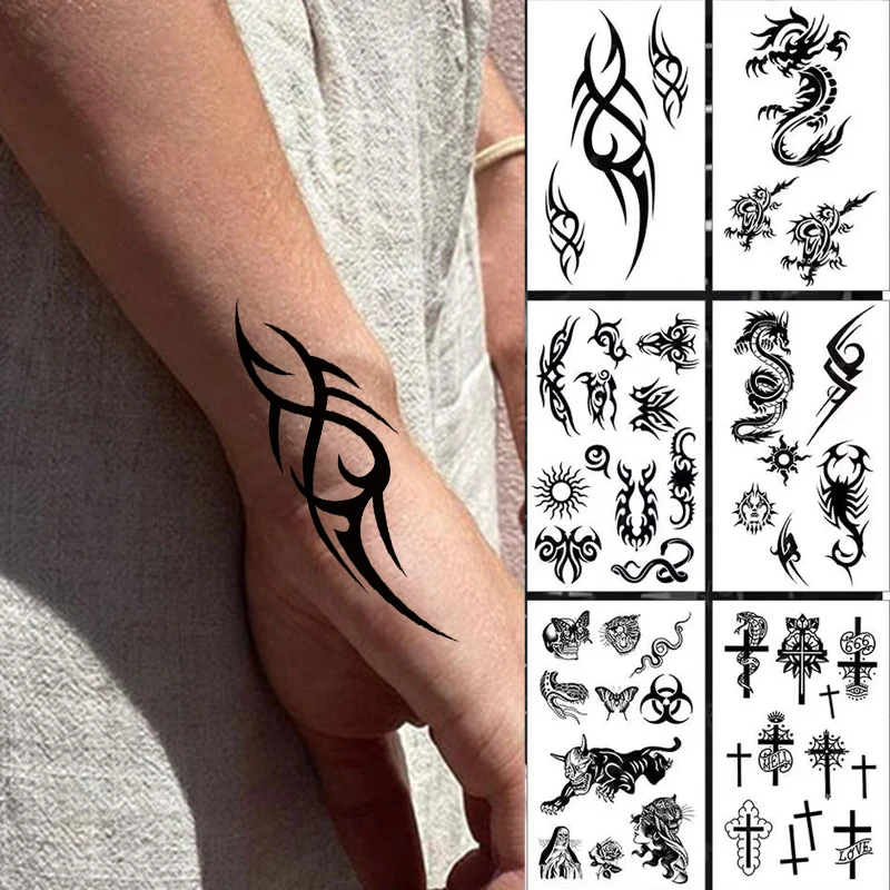 

Водостойкая временная татуировка-наклейка, черная змея, дракон, искусственная татуировка на запястье, для боди-арта, для мужчин и женщин