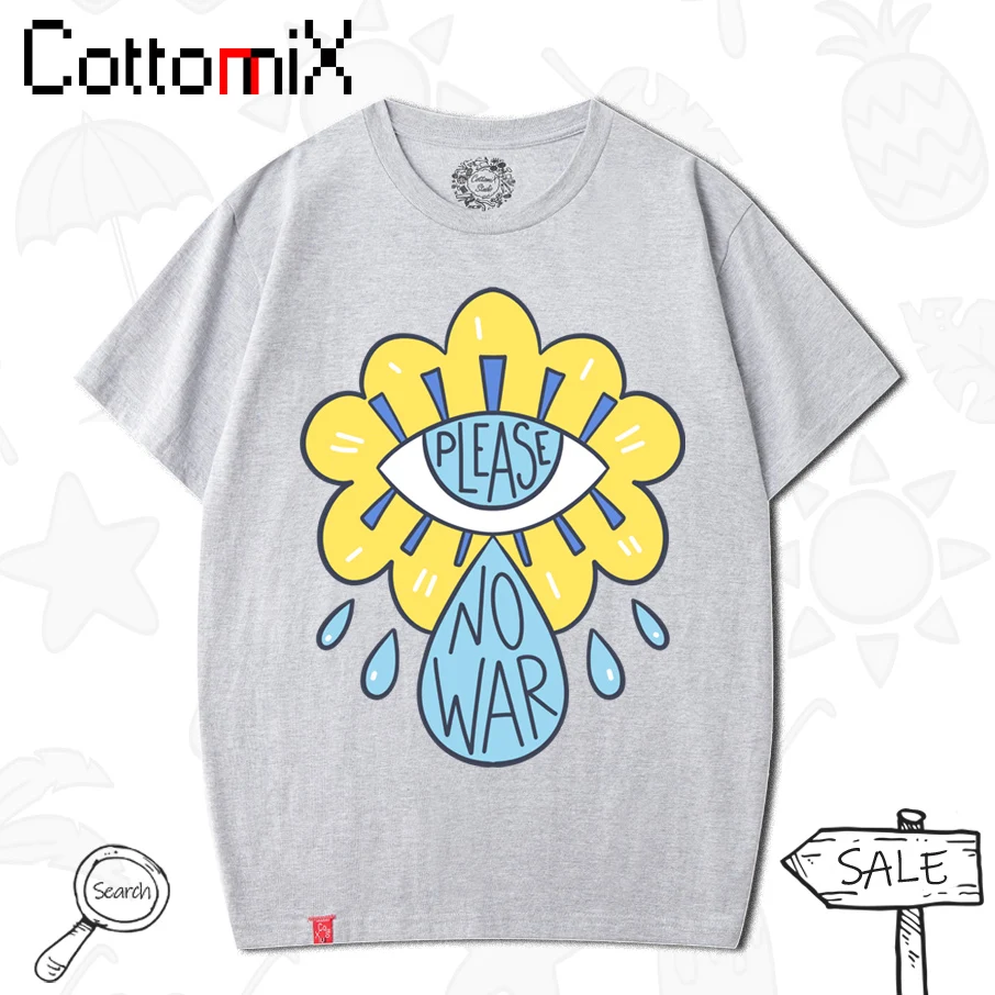 

Cottomix Design Cotton Graphic Tops T Shirt for Women Men Tee Casual Summer Short Sleeve Direct Print No War Wrold Peace Tears
