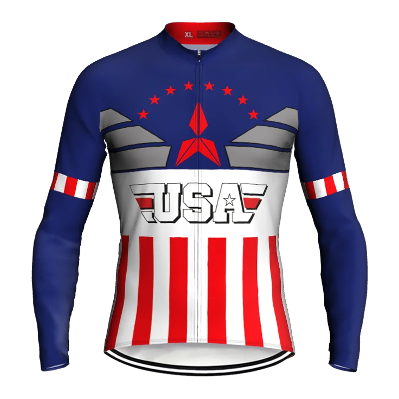 

USA Long Sleeve Jersey Cycling Bike Shirt Downhill Road Wear Champ Sweater Bibshort Jacket Protection Ciclismo Bicycle Sport Top