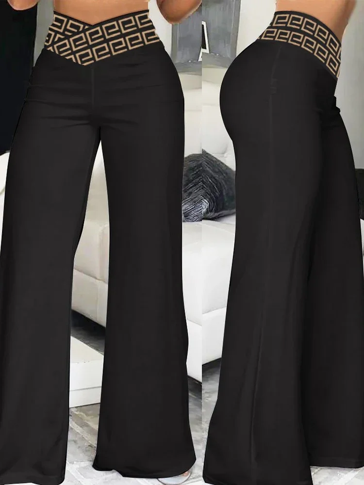 

2023 Autumn Women Pants Solid High Waist Criss Cross Flared Pants