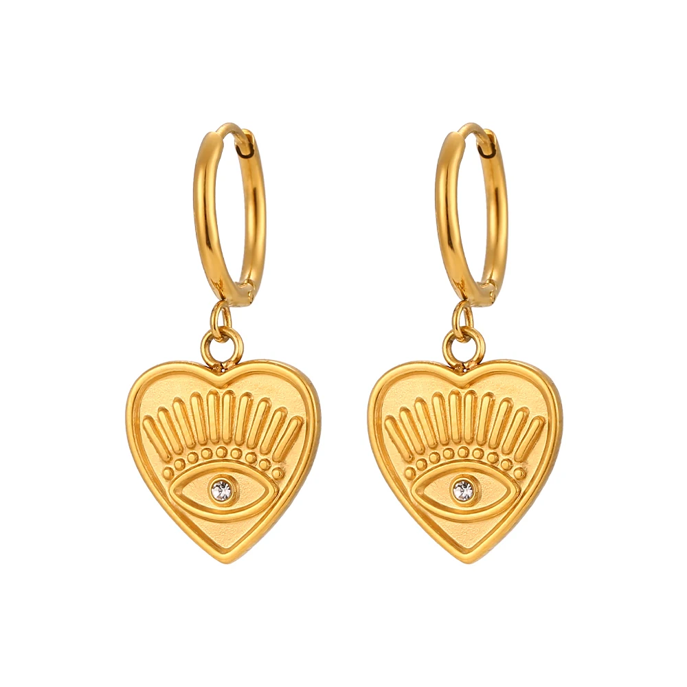 

2022 Classic Inlaid Zircon Devil's Eye Heart Drop Earrings 18K Gold Plated Waterproof Hypoallergenic Hoop Earrings for Women