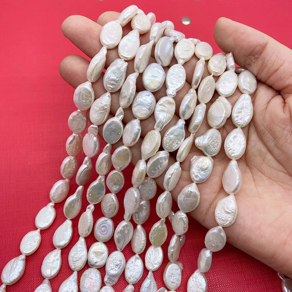 

Natural Freshwater Pearl Baroque Straight Hole Flat Round Cultivated Beads Jewelry Making DIY Bracelet Necklace Accessories