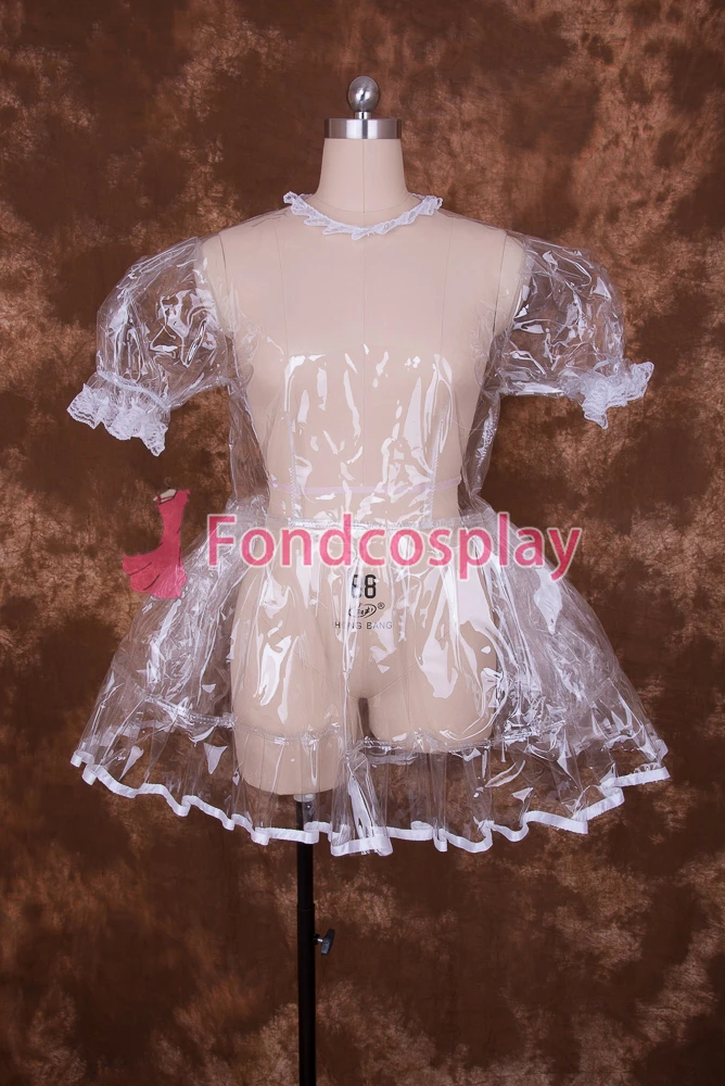 

fondcosplay adult sexy cross dressing sissy maid short Lockable Clear PVC Dress Cosplay Costume Uniform[T001]