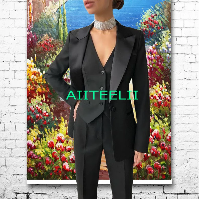 Traje de pantalón de 3 piezas para mujer, traje Formal con solapa de puntos, ropa de trabajo de negocios, Blazer ajustado + Pantalones + chaleco