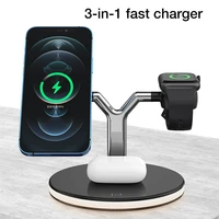 3 in 1 wireless charger stand for iphone 12 13pro 15w magnetic fast charging dock station for airpods pro apple watch 7 6