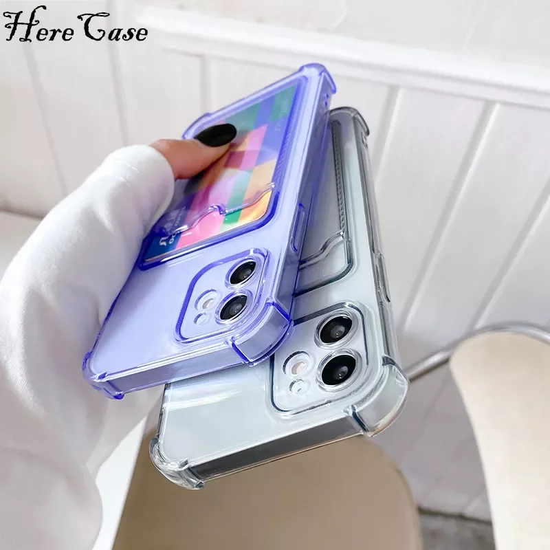 

Clear Card Holder Shockproof Phone Case For iPhone 11 12 Pro Max Mini XS X XR 7 8 Plus SE 2020 Wallet Soft TPU Transparent Cover