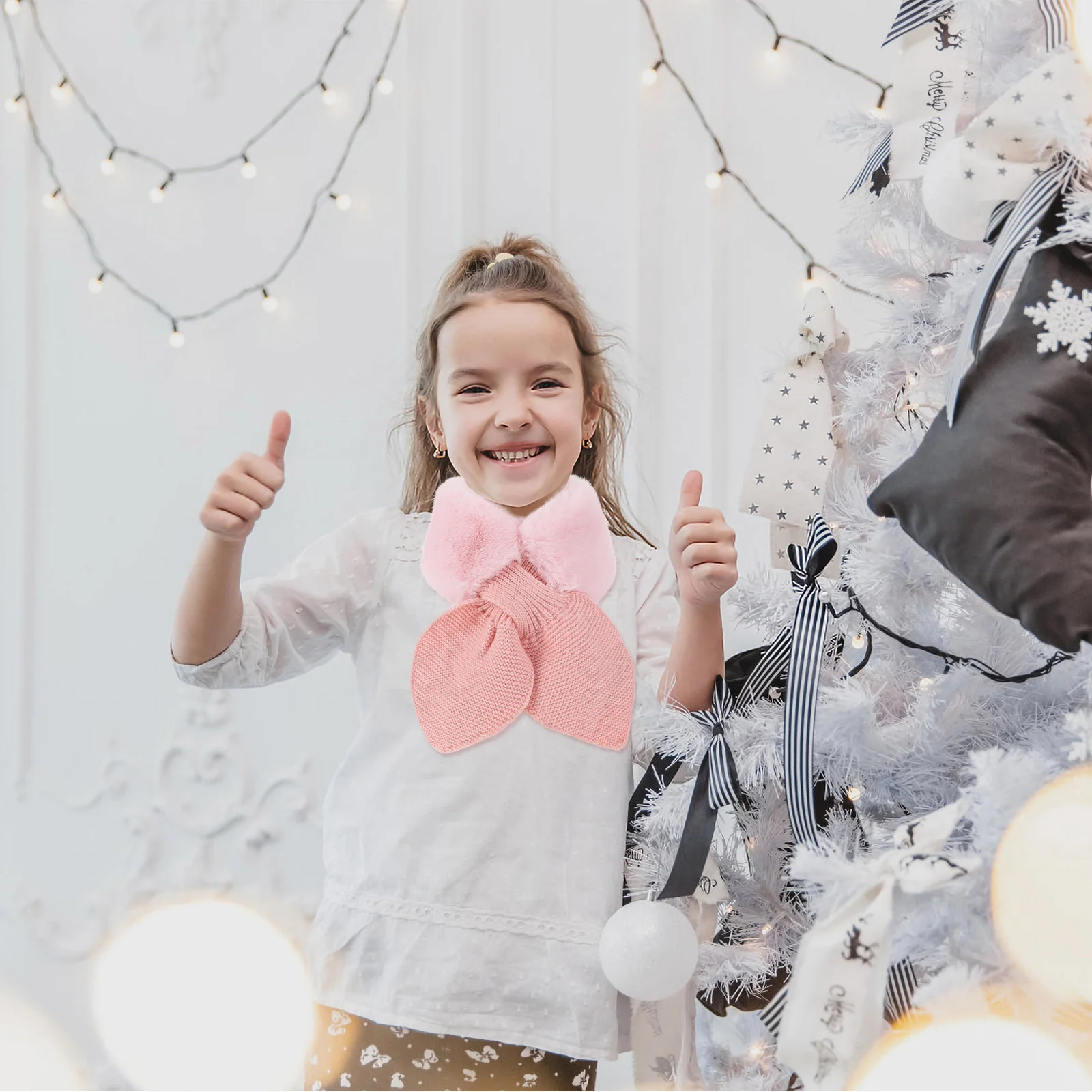 Толстый плюшевый шарф теплый шейный платок детский зимний крест рождественский