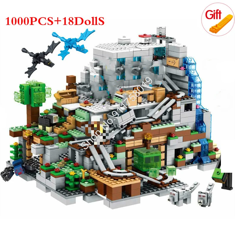 

My World Building Block Mountain Cave The Mine Mechanism MinecraftINGlys Bricks Action Figures Compatible My World Set Gifts Toy
