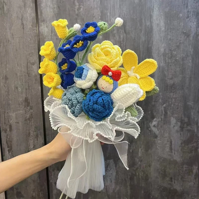 

Hand-knitted Bouquet Finished DIY Bridal Hand Bouquet Wool Rose Lily of the Valley Wedding Valentine's Day Gift for Girlfriend