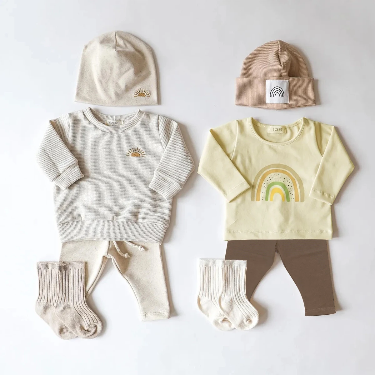 Newborn Baby Boy Clothes Set Toddler Baby Girl Soft Organic Cotton Casual Rainbow Tops Sweater+Leggings Trouser 2pcs Outfits New