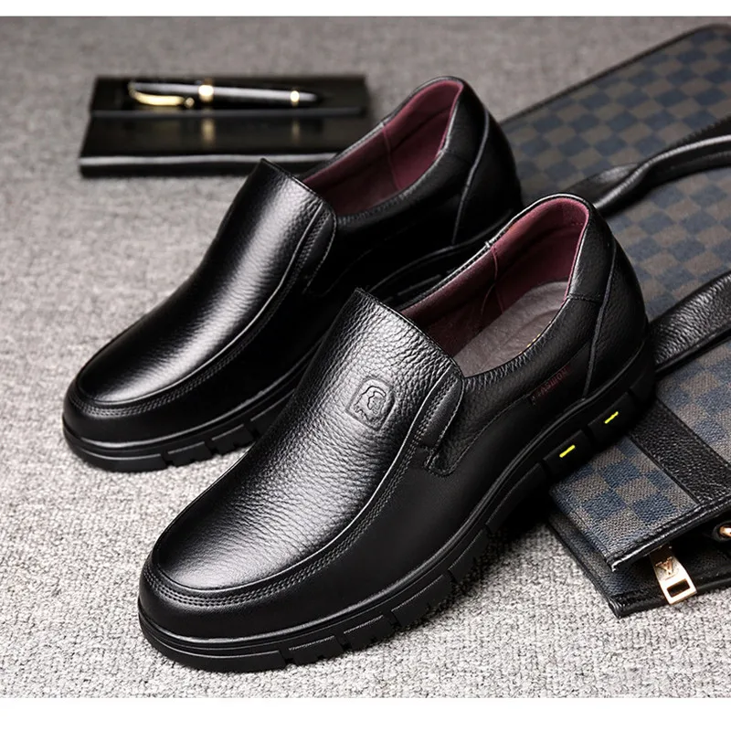 Black Men Shoes Genuine Leather Casual Shoes For Men Flat Platform Walking Shoes Outdoor Footwear Loafers Breathable Sneakers