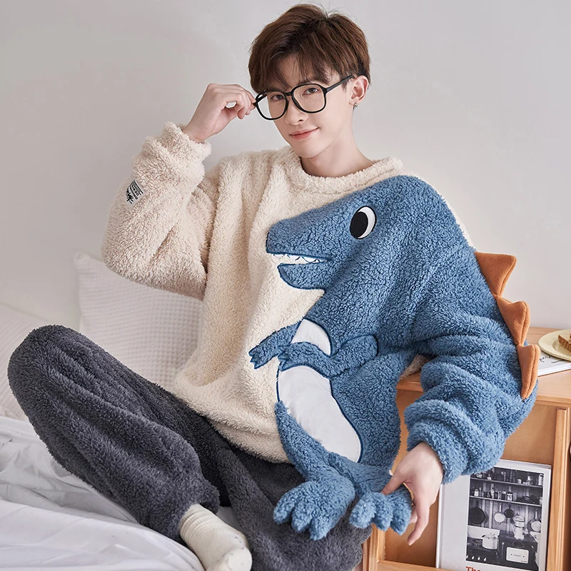 FUNISHI Plus Size 4XL Coral Fleece Pajama Set Men Sleepwear Winter Pajamas Flannel Loose Version Inspissate Pullover Nightgown