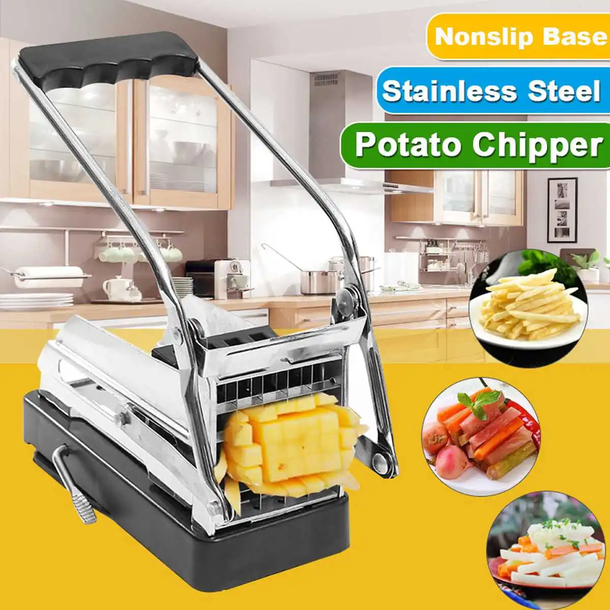 

New Stainless Steel Potato Cutting Machine Non-slip French Fries Cutter Home Use Potato Slicer Chopper Cucumber Kitchen Gadgets