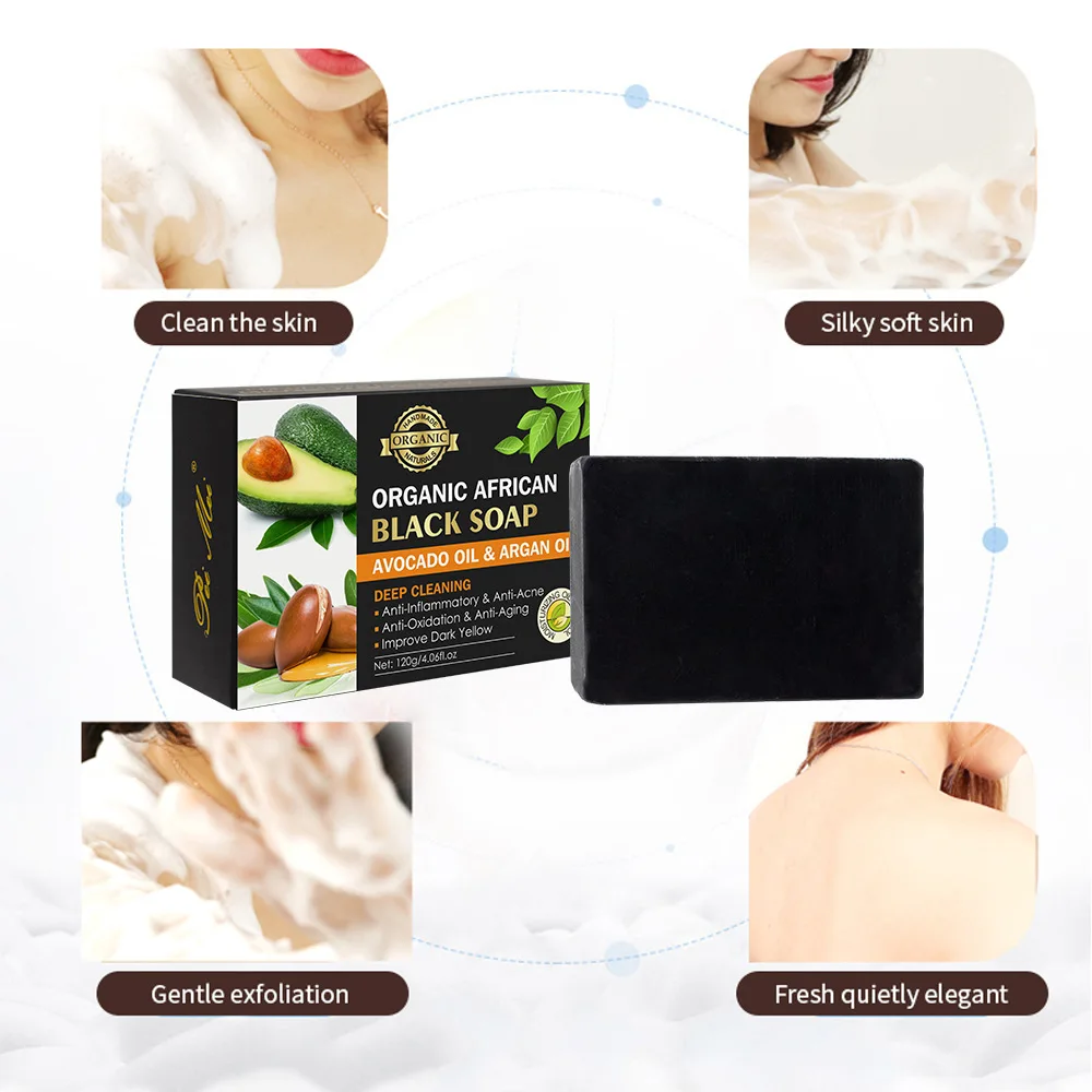 

Peimei African Black Soap Shea Butter Argan Black Soap Body Softening Cleansing Black Soap