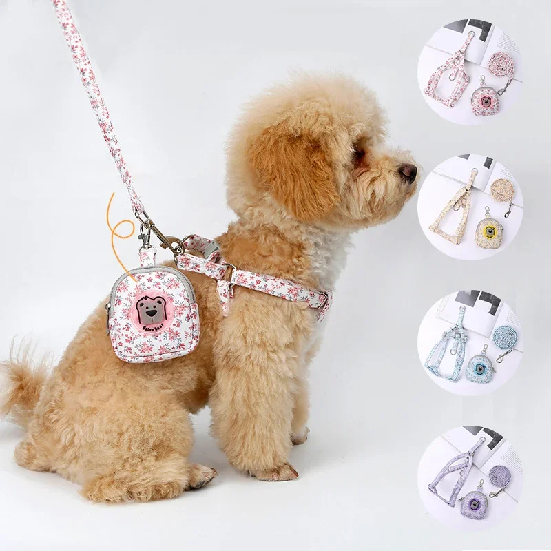 

Набор поводков для домашних животных, Цветочный рюкзак для собак, нагрудная шлейка, регулируемый размер для маленьких и средних собак, кошек