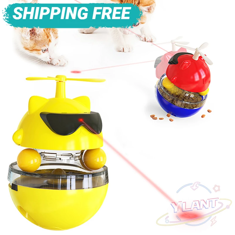 

Automatic Cat Toy Laser Pointer Smart Swing Tumbler Cat Food Dispensing USB Rechargeable Windmill Electric Interactive Cat Toys