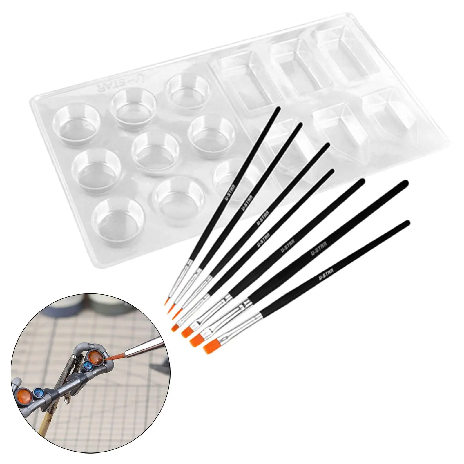 

10Pcs Modeling Painting Tool Painting Brush 7 Brushes+3 Palette Nylon Bristles for Detailing & Art Painting Hobby Model Painting