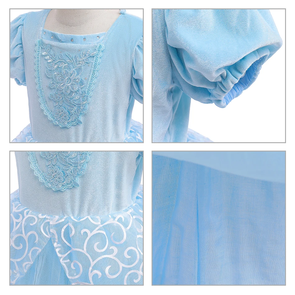 Disney Cinderella Cosplay Costume Girls Belle Snow White Aurora Princess Dress Halloween Birthday Party Ball Gown Kids Clothes