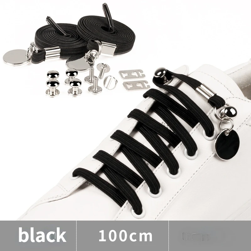 1 Pair No Tie Shoelaces Leisure Sneakers Flat Shoelace One Hand Quick Metal Locking Lazy Shoe Laces Unisex