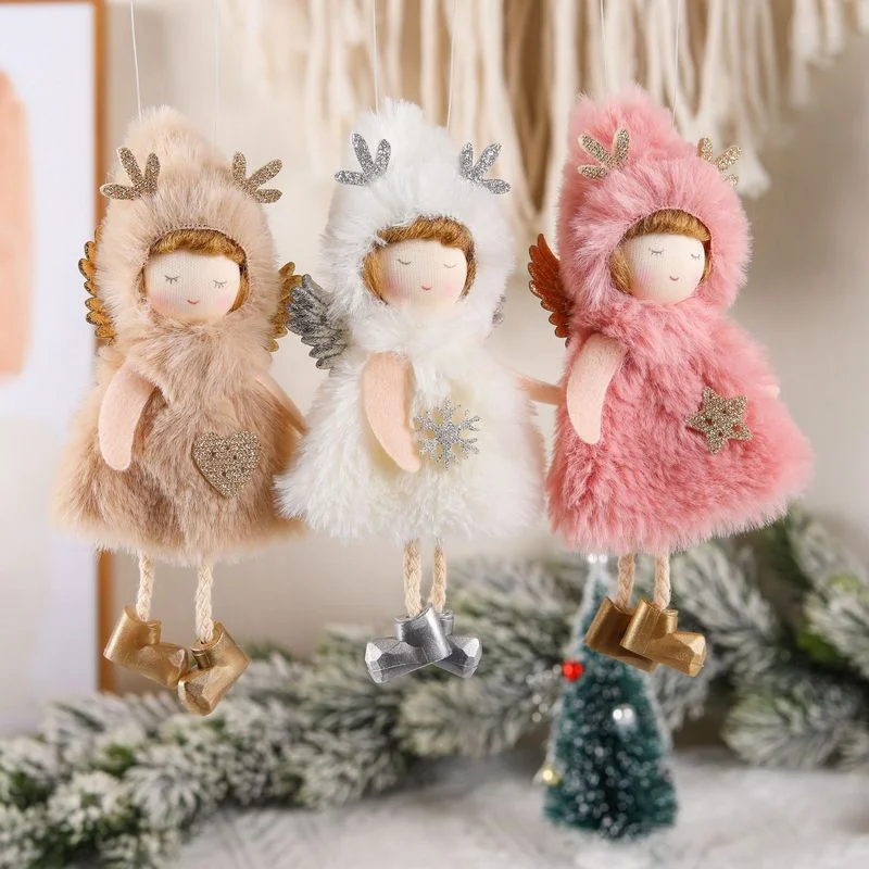 3PCS Sage Decor Christmas Decoration Faux Fur Girl Hanger with Antlers One Supplied  Christmas Decoration  Navidad  Decoration
