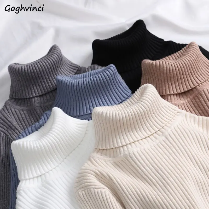 

11-colors Turtleneck Sweaters Women Thicken Skinny Winter Knitted Pullovers Vintage Minimalist Fashion All-match Warm Comfort