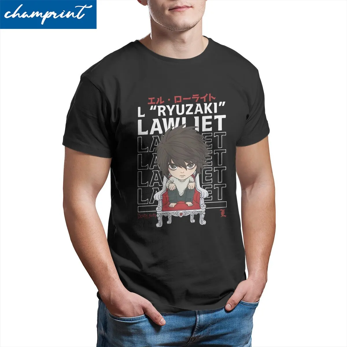 

Men's Cute L Lawliet T Shirts Japanese Anime Death Note 100% Cotton Tops Funny Short Sleeve Crewneck Tee Shirt 6XL T-Shirts